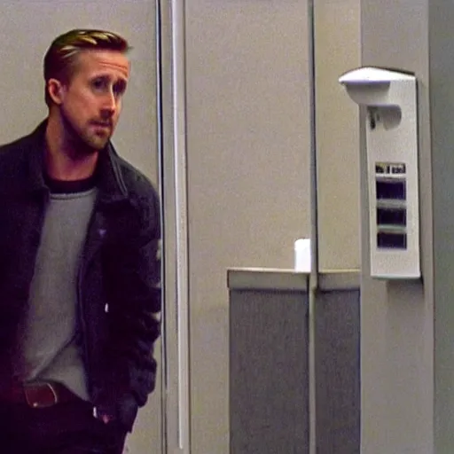 Prompt: CCTV footage of Ryan Gosling robbing a bank, recording tv static