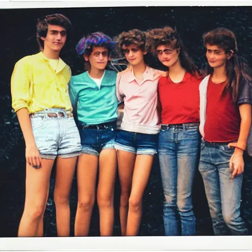 Prompt: French teenagers in the 80's, flash color polaroid, detailed