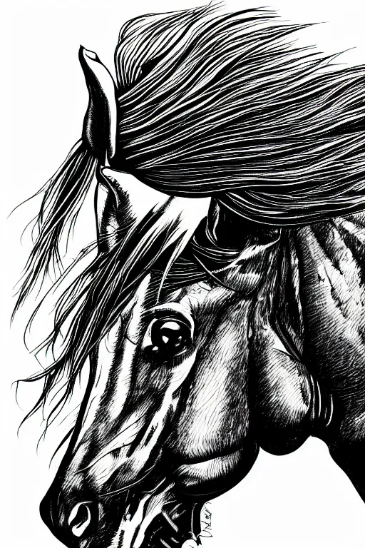 Image similar to horse in a field, symmetrical, highly detailed, digital art, sharp focus, trending on art station, kentaro miura manga art style