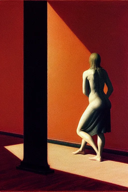Image similar to man and woman, in the void, by the mirror, station edward hopper and james gillard, zdislav beksinski, high detail alex colville, otto mueller, stephen conroy, sandro botticelli, andrew newell wyeth, daniel meidman jussi picho, octane rendering