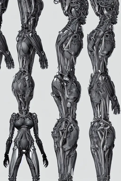 Prompt: very symmetrical!! video game assets, cyborg medusa with gunmetal grey skin, medical muscle anatomy, cyberpunk face, highly detailed, prosthetic limbs, anime mecha aesthetic, hydraulic pistion, three - view reference sheet ( front / back / side ), in the style of soufiane idrassi, artstation, unreal engine