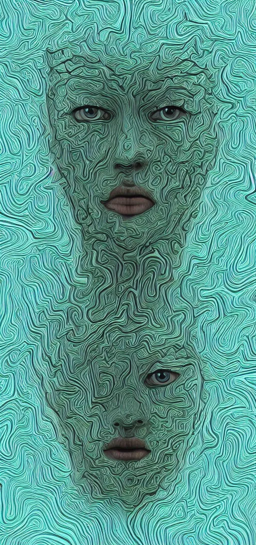 Prompt: a human female face dissolving into fractal patterns,