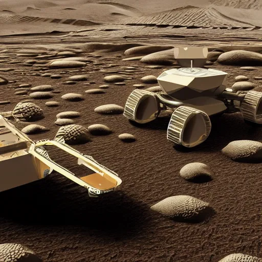 Prompt: robotic vehicle, lunar landscape, honeycomb pattern, concept art