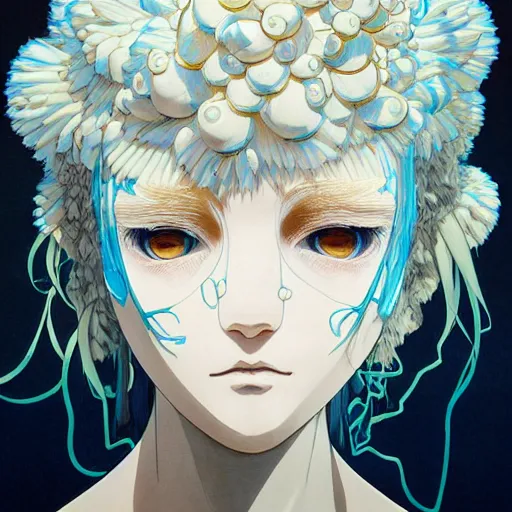 Image similar to prompt : ivory and blue and black portrait soft light painted by james jean and katsuhiro otomo and erik jones, inspired by evangeleon anime, smooth face feature, intricate oil painting, high detail illustration, sharp high detail, manga and anime 1 9 9 9