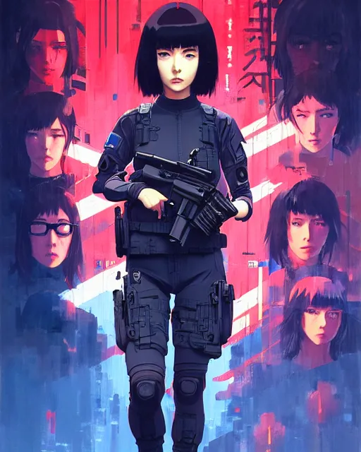 Image similar to girl wearing tactical gear, very anime, fine - face, audrey plaza, realistic shaded perfect face, fine details. anime. realistic shaded lighting poster by ilya kuvshinov katsuhiro otomo ghost - in - the - shell, magali villeneuve, artgerm, jeremy lipkin and michael garmash and rob rey