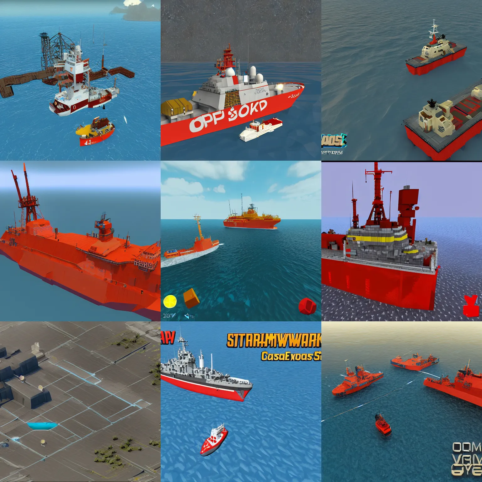 Image similar to Stormworks, videogame, low polygon, voxel-based building game, open sea, coast guard recuse ship