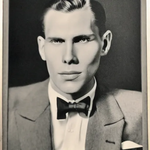 Image similar to a photograph portrait of jerma in the 1 9 3 0 s with slicked back hair and a homburg fedora, taken in the mid 1 9 3 0 s, grainy, taken on a 3 0 s kodak camera, realistic, hyperrealistic, very realistic, highly detailed, very detailed, extremely detailed, detailed, digital art, trending on artstation