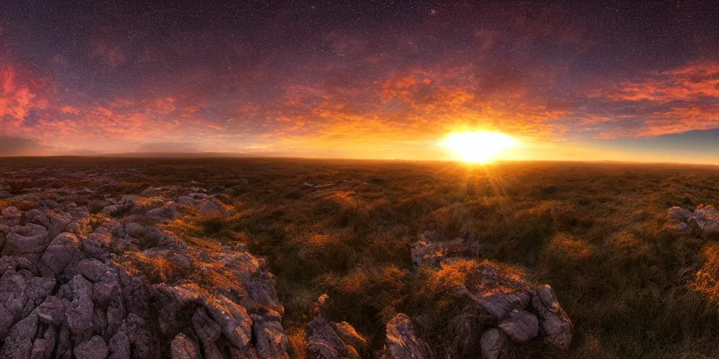 Image similar to Sunrise on Jupiter, cinematic lighting, wide angle landscape photography, hyperrealistic, 8k