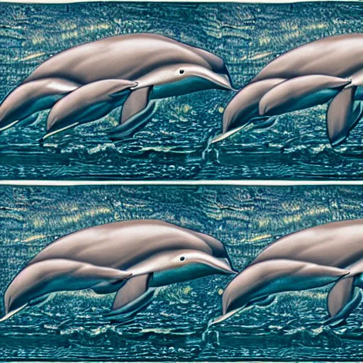 Prompt: Stereogram of two dolphins