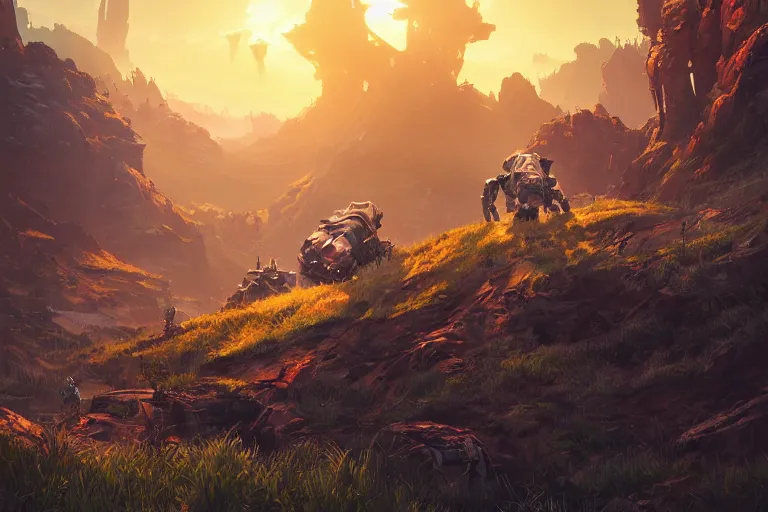 Image similar to burrower machine mecanical creature robot of horizon forbidden west horizon zero dawn radiating a glowing aura global illumination ray tracing hdr fanart arstation by ian pesty and alena aenami artworks in 4 k