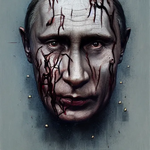 Image similar to face of vladimir putin made of maggots horror, dark fantasy, intricate, highly detailed, smooth, artstation, painted by wayne barlowe, greg rutkowski, zdislav beksinski, francis bacon