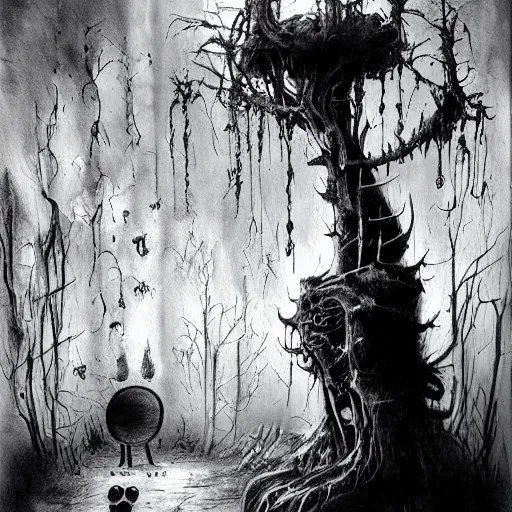 Prompt: Paw patrol, Stephen Gammell style, Scary Stories, horror, black and white