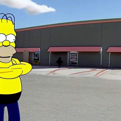 Prompt: homer simpson at a walmart parking lot
