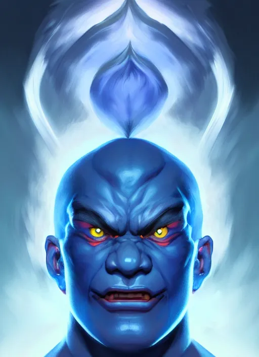 Image similar to symmetry!! portrait of blue akuma, street fighter, global illumination!! intricate, elegant, highly detailed, digital painting, artstation, concept art, smooth, sharp focus, illustration, art by artgerm and greg rutkowski and alphonse mucha