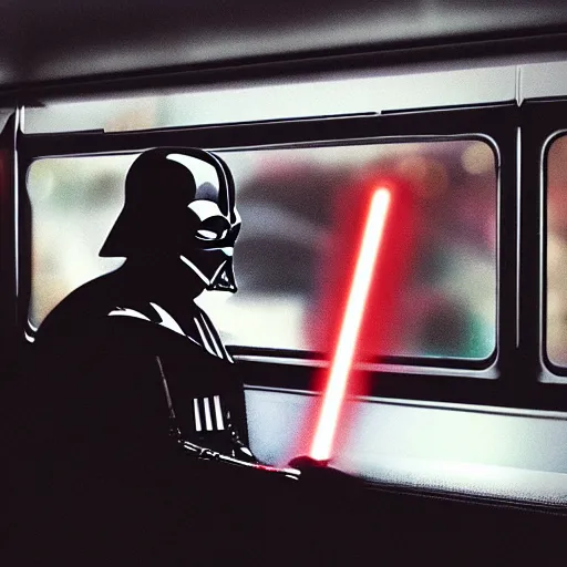 Prompt: 8 k photo darth vader using ticket on a bus