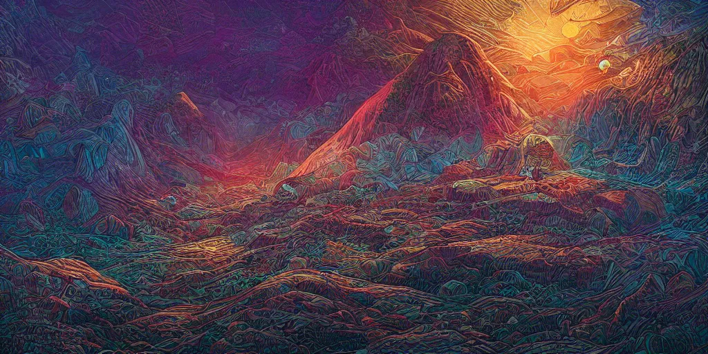 Image similar to landscape, android jones, dan mumford