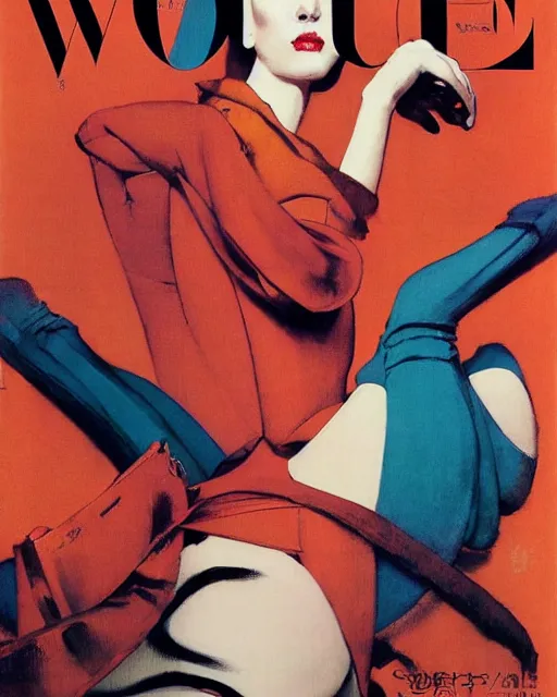 Prompt: vogue japan cover by francis bacon, beautiful, elegant, surreal, norman rockwell and james jean, greg hildebrandt, and mark brooks, triadic color scheme, by greg rutkowski, syd mead and edward hopper and norman rockwell and beksinski, lingerie, dark surrealism, orange and turquoise