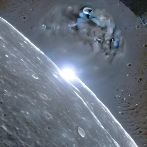 Prompt: image from the international space station of the moon crashing into earth