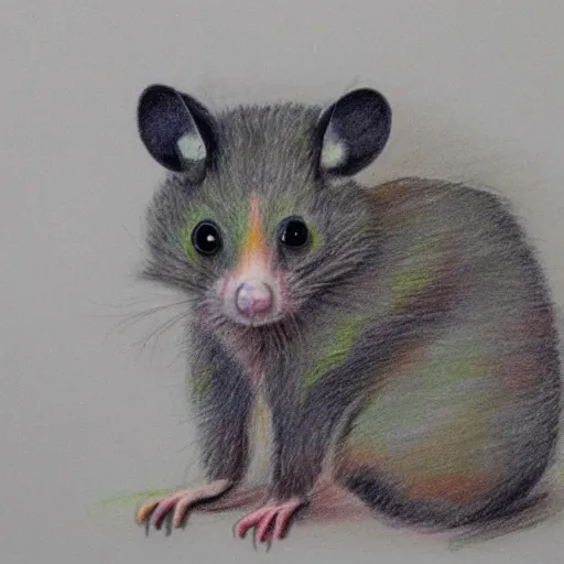 Prompt: a crayon drawing drawn by an opossum.