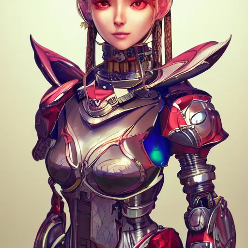 Image similar to studio portrait of lawful good colorful female holy mecha paladin absurdly beautiful, elegant, young sensual graceful woman, ultrafine hyperrealistic detailed face illustration by kim jung gi, irakli nadar, intricate linework, sharp focus, bright colors, matte, octopath traveler, final fantasy, unreal engine highly rendered, global illumination, radiant light, intricate environment