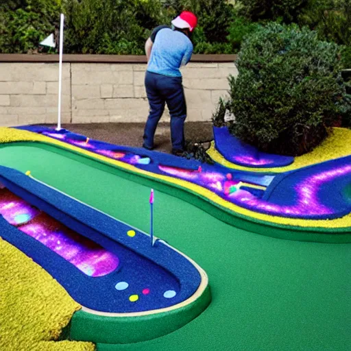 Image similar to Liminal space in outer space!!!!!, mini golf course