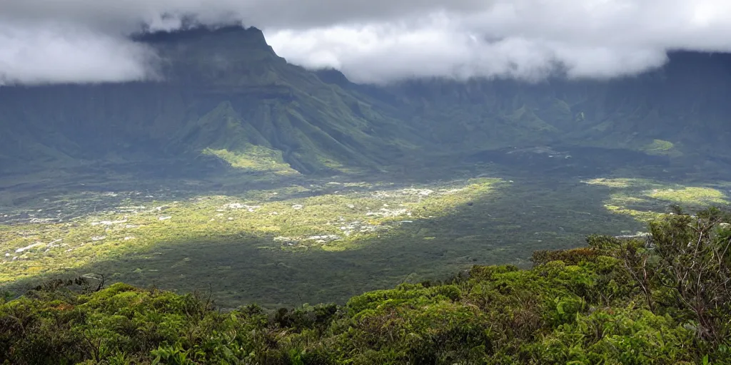 Prompt: Reunion Island landscape