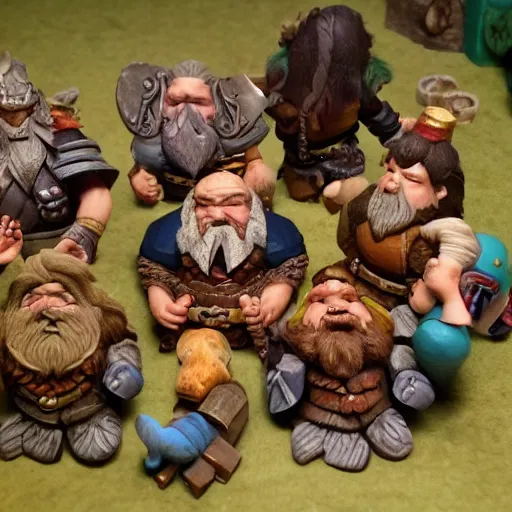 Prompt: dwarves party having good rest after work, intricate details