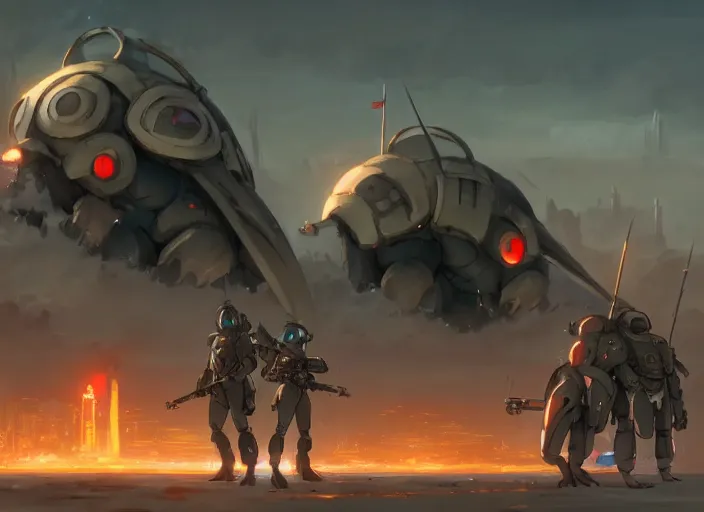 Image similar to mole creatures dressed in military gear, details, futuristic, epic, destroyed city, landscape illustration concept art anime key visual trending pixiv fanbox by wlop and greg rutkowski and makoto shinkai and studio ghibli and kyoto animation symmetrical facial features