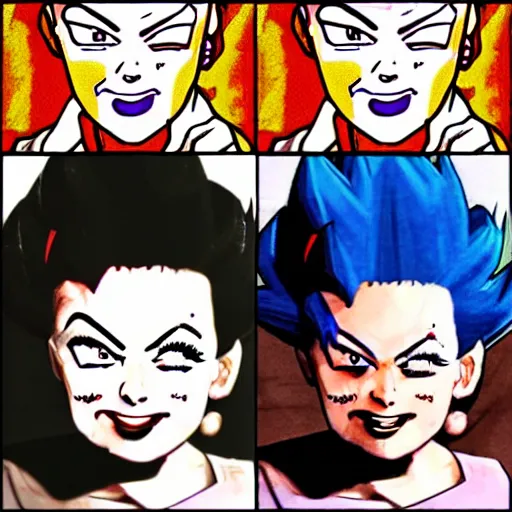 Image similar to portrait of lucille ball in the style of dragon ball z, super saiyain