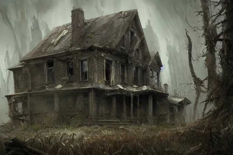 Image similar to abandoned desolate house in the swamp, gloomy, highly detailed, digital painting, artstation, concept art, sharp focus, illustration, art by raphael lacoste and greg rutkowski