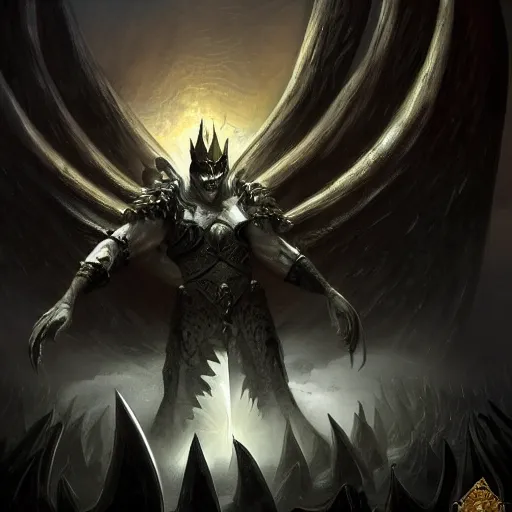 Image similar to morpheous, king of dreams and nightmares fighting morgoth, the fallen istari, trending on artstation, digital art, dark fantasy