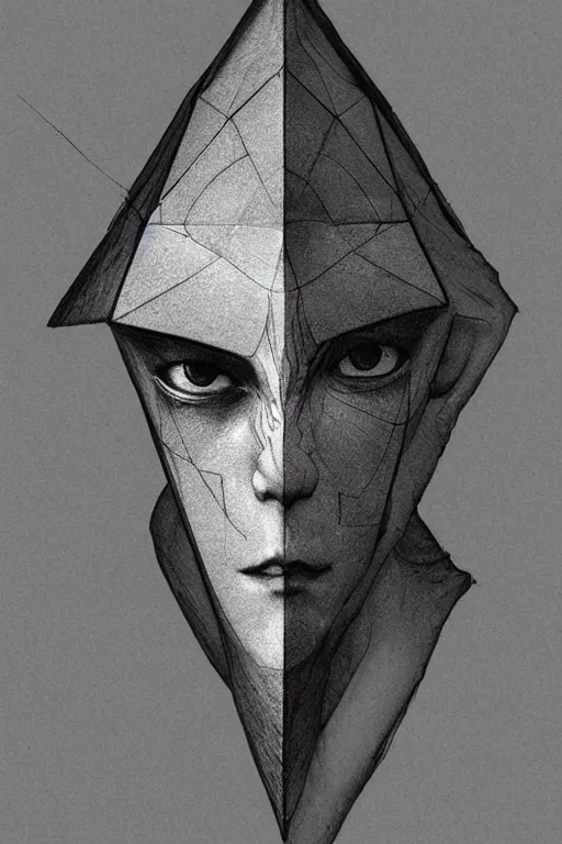 Prompt: portrait of triangle shaped elf head with single centered giant diamond eye, in the style of Greg Broadmore and Arthur Rackham,trending on artstation, light lighting side view,digital art,surrealism ,macro,blueprint ,vaporwave ,