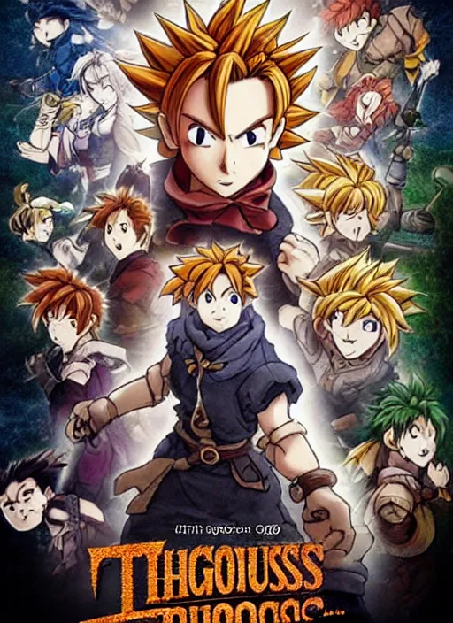 Prompt: epic movie poster for the live action adaptation of chrono trigger, glorious, can't wait, infinite hype, nostalgia