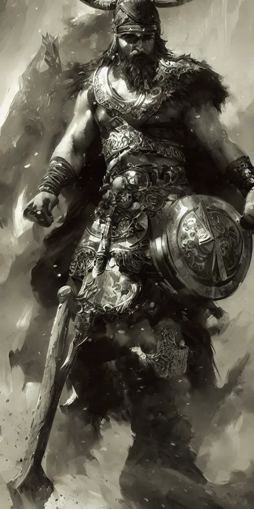 Prompt: highly detailed beautiful black and white photography of a viking, sharp focus, dynamic lighting, warhammer, elegant harmony, beauty, masterpiece, by riccardo federici, by craig mullins, by greg tocchini, by greg rutkowski