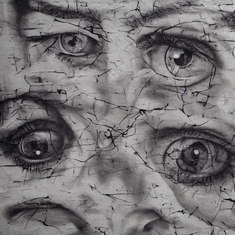 Image similar to Street-art painting of eyes in style of JR, photorealism