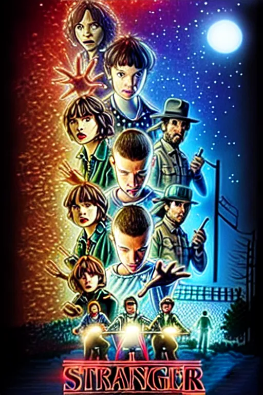 Image similar to animated version of Stranger Things poster by Matt Groening, cartoon, high resolution, hyper detailed, intricate, illustrated, dramatic lighting !n-9