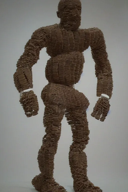 Prompt: A muscular man made entirely of rubber bands, full body.