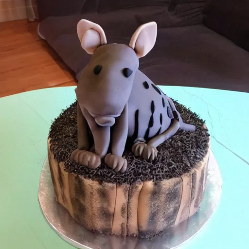 Prompt: birthday cake with hyena sitting on top