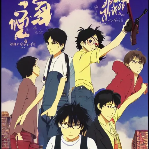 Prompt: film still Poster of Banana Fish Gang by Dice Tsutsumi, Makoto Shinkai, Studio Ghibli