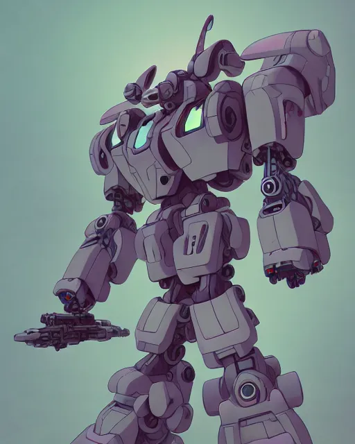 Image similar to a battle mech piloted by a cute kawaii girl, battle stance, smooth, intricate, elegant, power aura, artstation, digital painting, concept art, high tech fantasy, sharp focus, illustration, octane render, unreal engine, art by james jean and josan gonzalez,