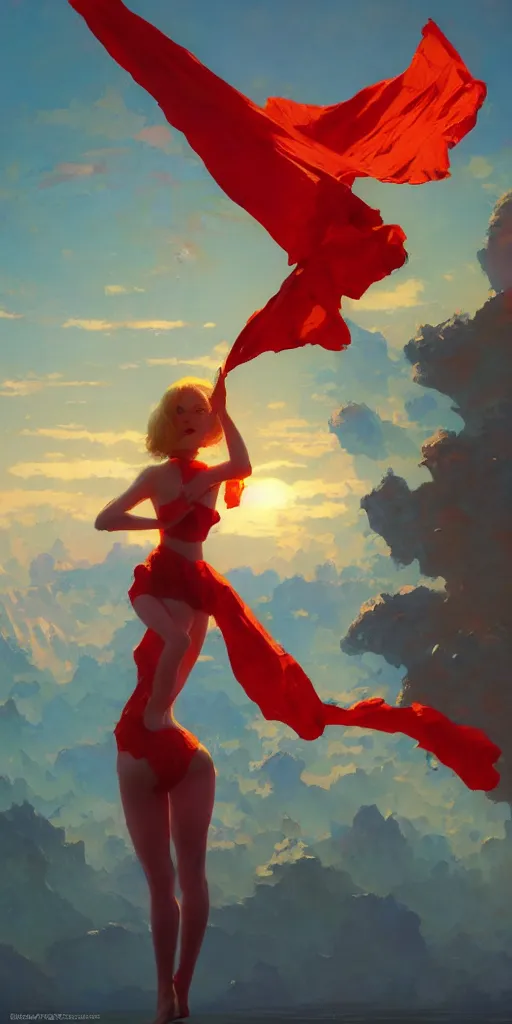 Image similar to gorgeous bright girl waving a red flag over her head dancing through Mandelbrot fractal by Craig Mullins, ilya kuvshinov, krenz cushart, artgerm trending on artstation by Edward Hopper and Dan Mumford and WLOP and Rutkovsky, Unreal Engine 5, Lumen, Nanite