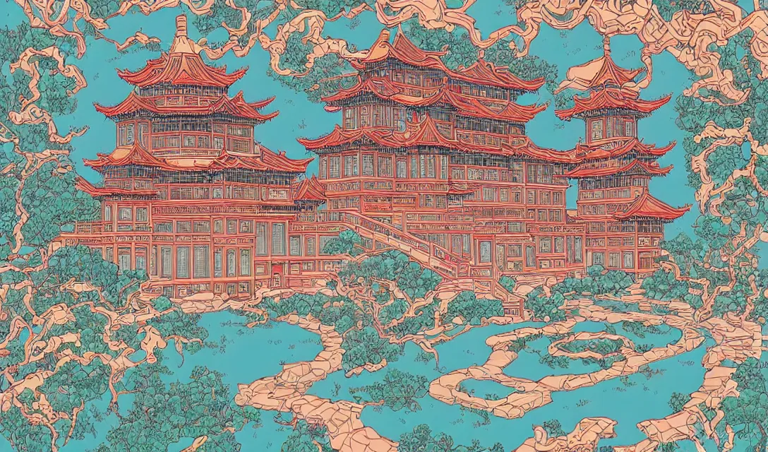 Prompt: symmetry!! a gorgeous chinese palace, illustration, art by laurie greasley and studio ghibli, vivid color