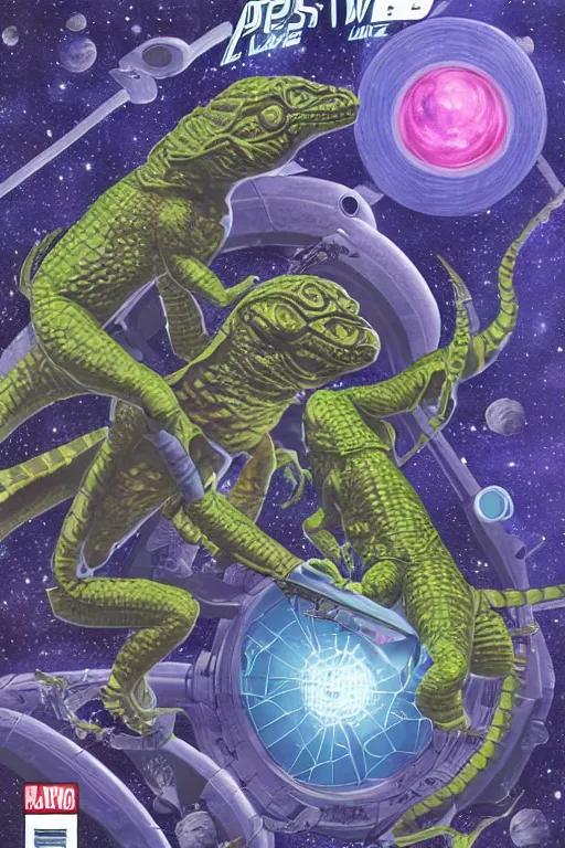 Image similar to pulp reptilian space wars with astronout in Dyson sphere, higly detailed