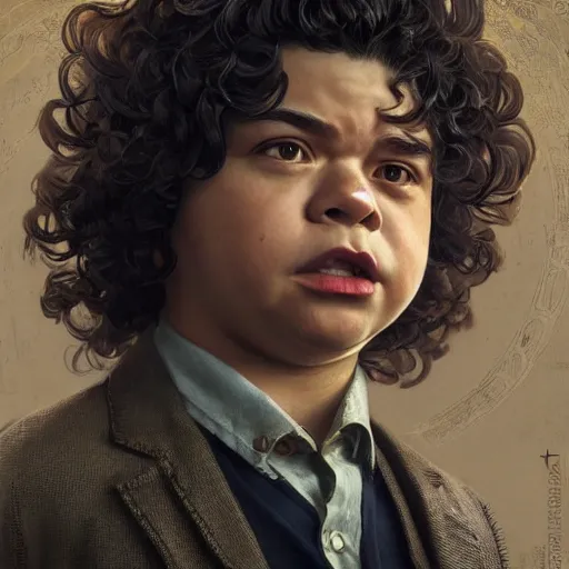 Prompt: gaten matarazzo as e. honda, ultra realistic, concept art, intricate details, eerie, highly detailed, photorealistic, octane render, 8 k, unreal engine. art by artgerm and greg rutkowski and magali villeneuve and alphonse mucha