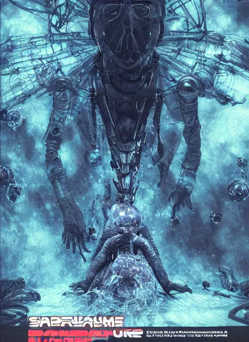 Image similar to transparent astronauts in dark underwater void - complex and hyperdetailed suit. reflection and dispersion materials. rays and dispersion of light. glowing lights. volumetric light. f / 3 2. noise film photo. flash photography. ultra realistic, wide angle. poster by wayne barlowe, hajime sorayama aaron horkey, craig mullins