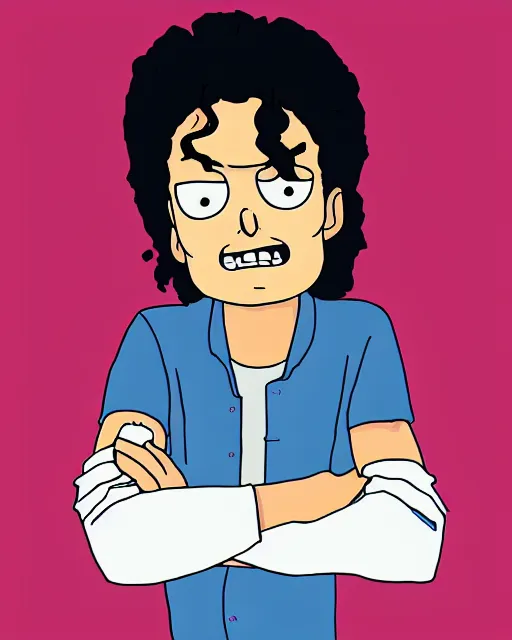 Image similar to portrait of michael jackson in the style of justin roiland. cinematic lighting. style of rick & morty. photographic, photography. by justin roiland