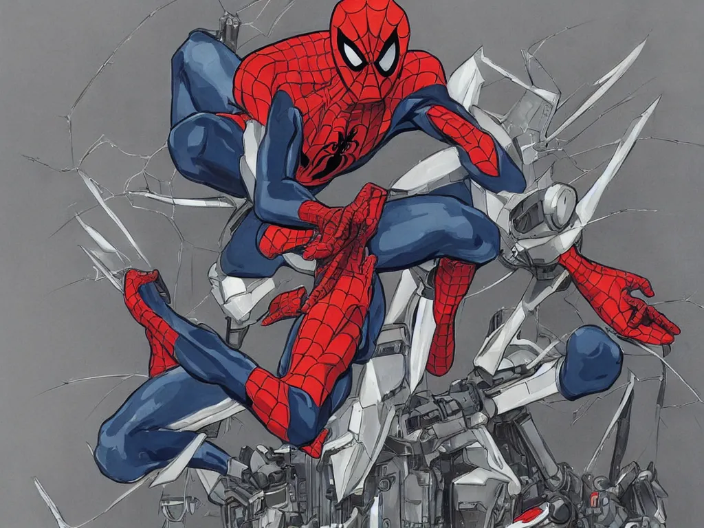 Image similar to spider - man in a gundam, portrait, highly detailed, by ian mcque,