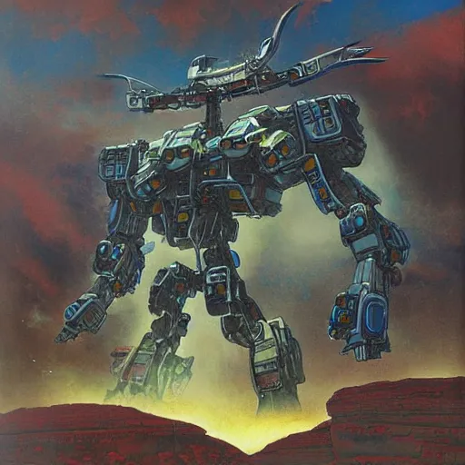 Prompt: combat mecha by gerald brom, chris foss