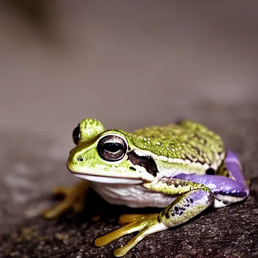 Image similar to closeup of a frog sitting on a stone in a forest, wildlife photography