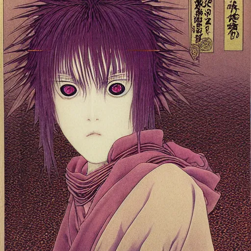 Image similar to prompt : portrait of muse soft light painted by takato yamamoto, purple rinnegan eyes, inspired by ninja anime, smooth face feature, intricate oil painting, high detail, sharp high detail, manga and anime